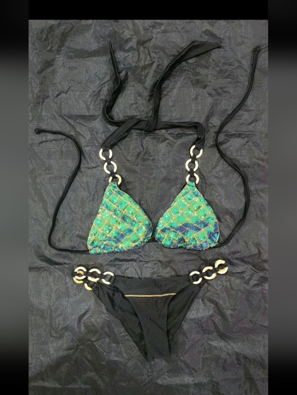 Bahimi Women's Sequins Bikini, Large Top & Small Bottoms